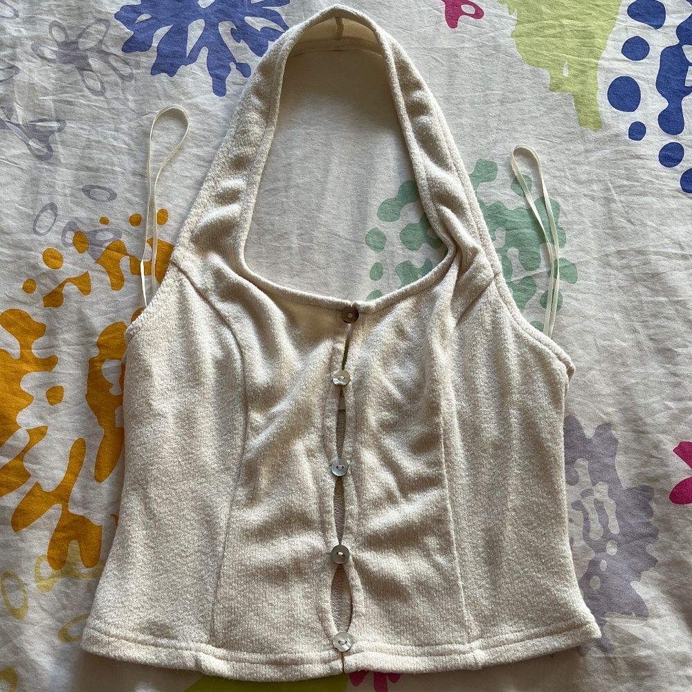 Beige Botany Cream Halter Crop Top
